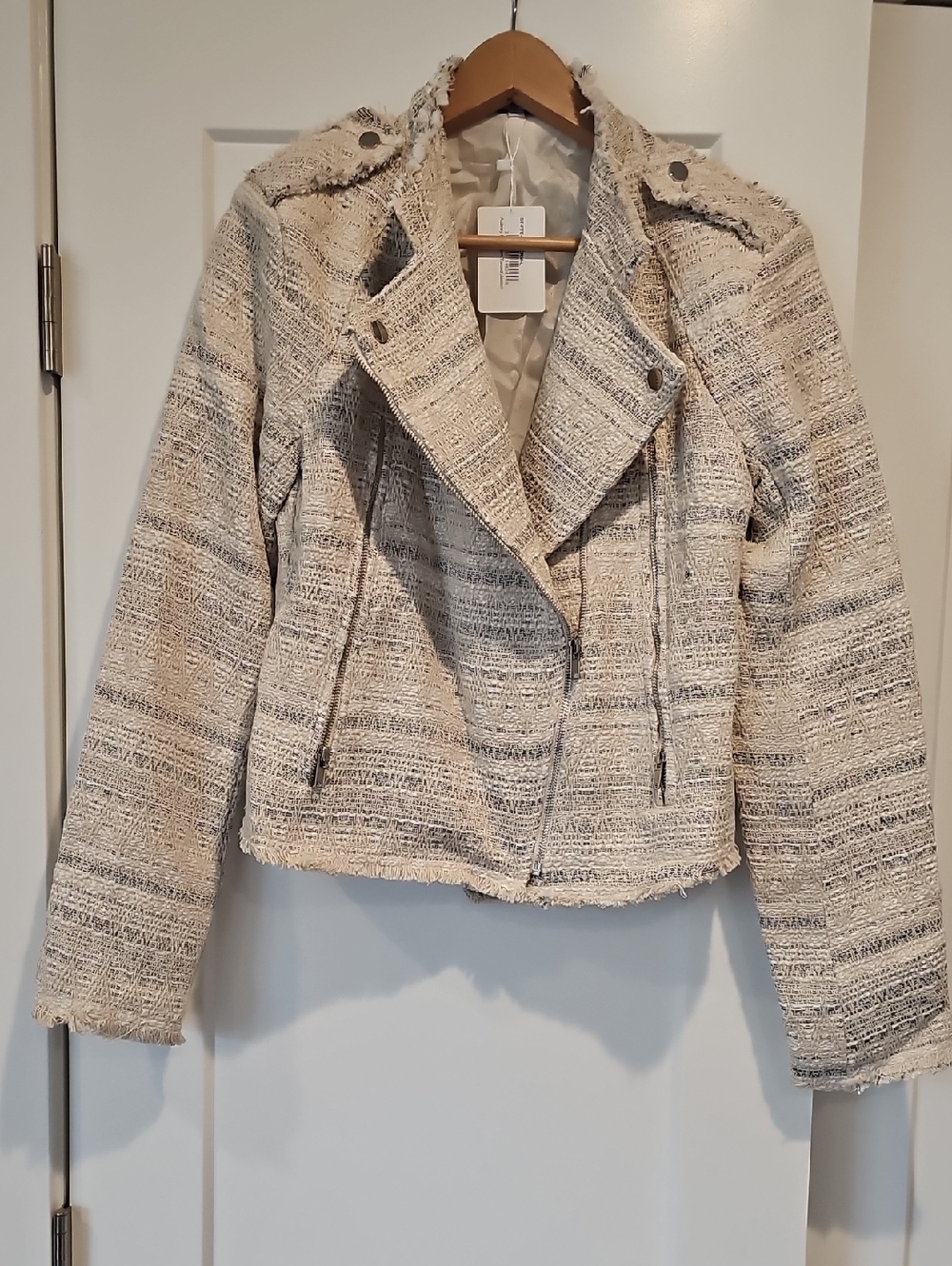 Fate Cream Tweed Moto Blazer